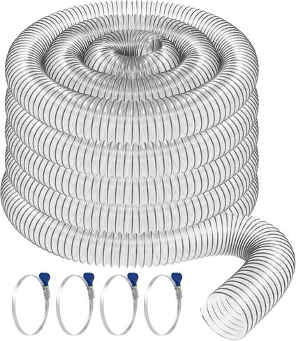 4" x 50' PVC Dust Collection Hose with 4 Thumbscrew Clamps Made in USA in Saudi Arabia