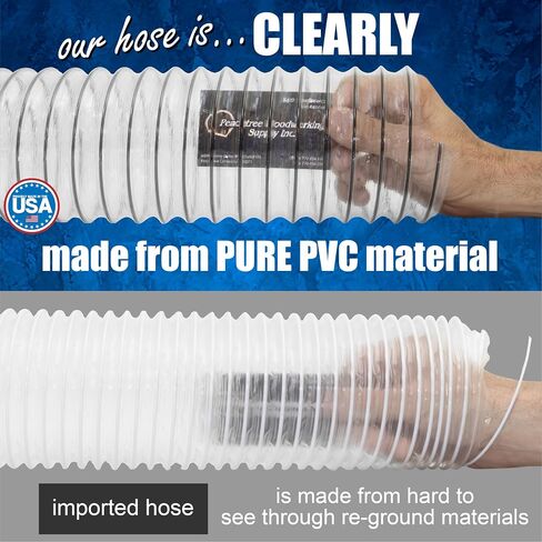 4" x 50' PVC Dust Collection Hose with 4 Thumbscrew Clamps Made in USA in Saudi Arabia