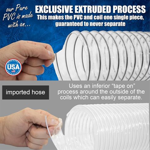 4" x 50' PVC Dust Collection Hose with 4 Thumbscrew Clamps Made in USA in Saudi Arabia