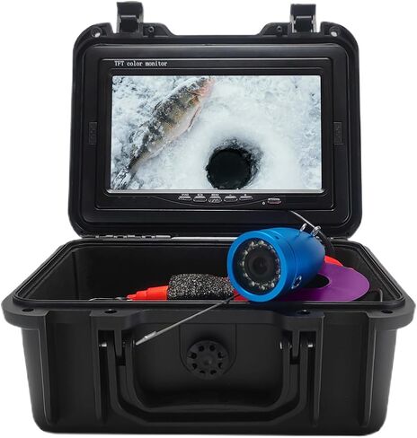 Keenso Underwater Fishing Camera, 7 Inch IPS Fishing Camera with 1000TVL CMOS Lens, 1024x600 Screen, 10000mAh Battery, 15M 30M Cable for Ice Lake Boat Anglers in Kuwait