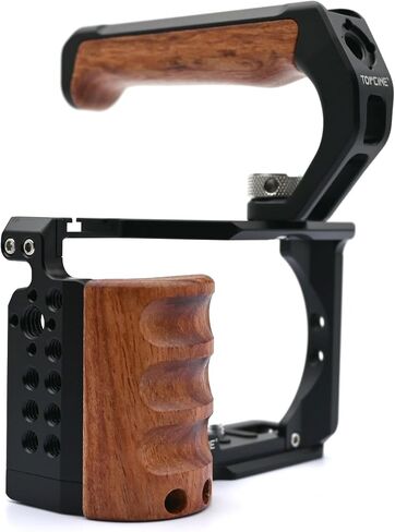 ZVE10 Cage Kit Compatible for Sony AlphaZV-E10 Camera Full Cage with Wooden Side Handgrip Tophandle Cold Shoe Mounts Multile 1/4 3/8 Threaded Hole Aluminum Camera Rig Photography Extension Accessories | Wooden Side Handgrip+Top Handle, Cold Shoe Mounts, M in Saudi Arabia