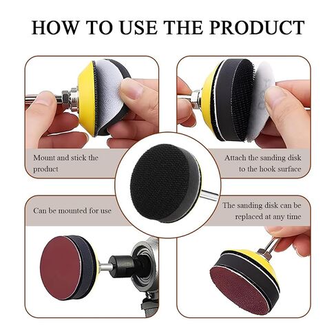 3 Inch Hook & Loop Sanding Backing Pad, Sanding Disc Pads with 1/4 Inch Shank & Soft Foam Layer Buffering Pad, Drill Attachment Polishing Kit for Air Die Grinder Sander in Saudi Arabia