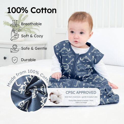 Yoofoss Baby Sleep Sack 6-12 Months 0.5 TOG Baby Wearable Blanket, 100% Organic Cotton Infant Toddler Sleeping Sack 2-Way Zipper Lightweight Sleep Sack, Grizzly in Saudi Arabia