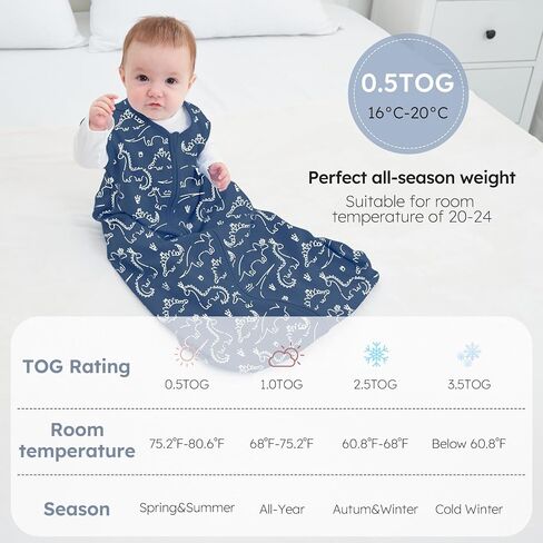 Yoofoss Baby Sleep Sack 6-12 Months 0.5 TOG Baby Wearable Blanket, 100% Organic Cotton Infant Toddler Sleeping Sack 2-Way Zipper Lightweight Sleep Sack, Grizzly in Saudi Arabia