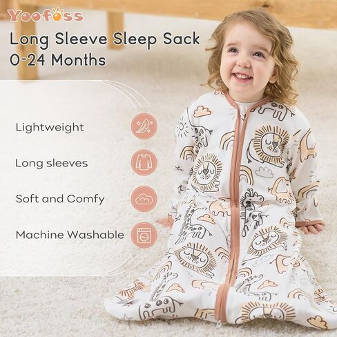 Yoofoss Baby Sleep Sack 18-24 Months Long Sleeve Wearable Blanket Baby 100% Cotton 2-Way Zipper 0.5 Tog Toddler Sleeping Sack, Lightweight(X-Large) in Saudi Arabia