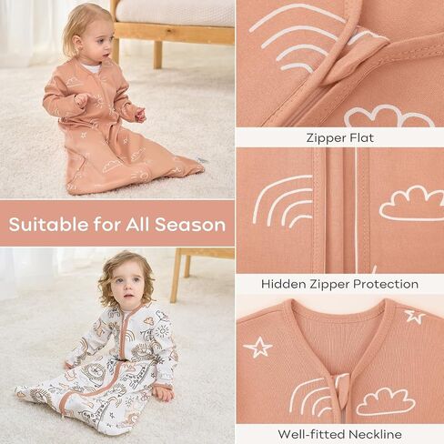 Yoofoss Baby Sleep Sack 18-24 Months Long Sleeve Wearable Blanket Baby 100% Cotton 2-Way Zipper 0.5 Tog Toddler Sleeping Sack, Lightweight(X-Large) in Saudi Arabia