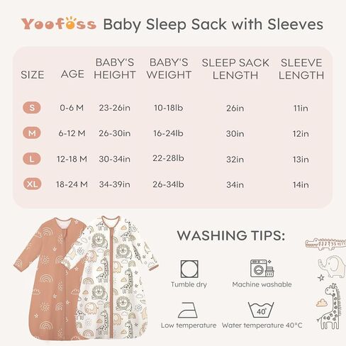 Yoofoss Baby Sleep Sack 18-24 Months Long Sleeve Wearable Blanket Baby 100% Cotton 2-Way Zipper 0.5 Tog Toddler Sleeping Sack, Lightweight(X-Large) in Saudi Arabia