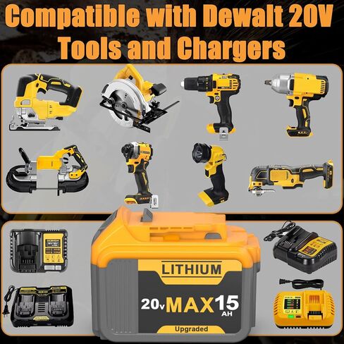 2 Pack 15Ah Replacement Compatible with Dewalt 20V Max Battery High Capacity Batteries 20 Volt Baterías Cordless Power Tools DCB205 DCB203 DCB200 DCB201 DCB204 DCB206 DCB207 in Kuwait