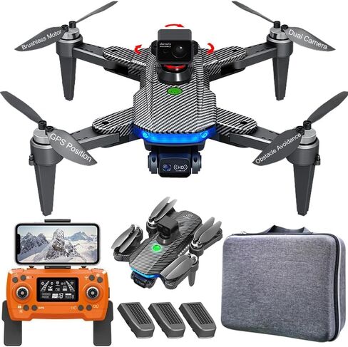 Lozenge Drones 360° Obstacle Avoidance GPS Drones with Camera for Adults 4K | Brushless Motor Smart Follow Auto Return Long Battery Life Quadcopter Big Size L900 HJ90 3 Battery Black Carbon Fiber Pattern in Saudi Arabia