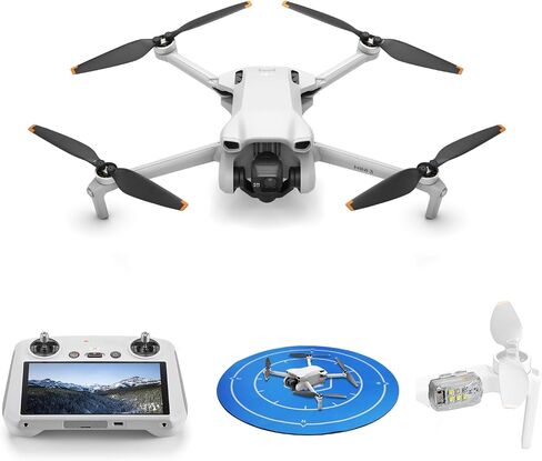 DJI Mini 3 Drone with Screen Remote with Strobe Light, Landing Pad | 3-Axis Gimbal, 4K HDR Video, 38-Min Flight Time, up to 32800ft (10km) Video Transmission, Vertical Shooting, GPS Auto Return in Kuwait