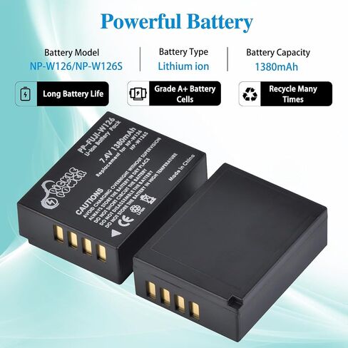 Picke Power NP-W126 NP-W126S Battery and LED Dual Charger for Fuji X100V X100VI X-T100 X-T200 X100F,X-T3 X-T30 X-T30 II X-T20 X-T1 X-T2 X-T10 X-S10 X-A5 X-A10 X-E4 in Saudi Arabia
