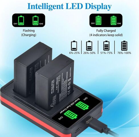 Picke Power NP-W126 NP-W126S Battery and LED Dual Charger for Fuji X100V X100VI X-T100 X-T200 X100F,X-T3 X-T30 X-T30 II X-T20 X-T1 X-T2 X-T10 X-S10 X-A5 X-A10 X-E4 in Saudi Arabia