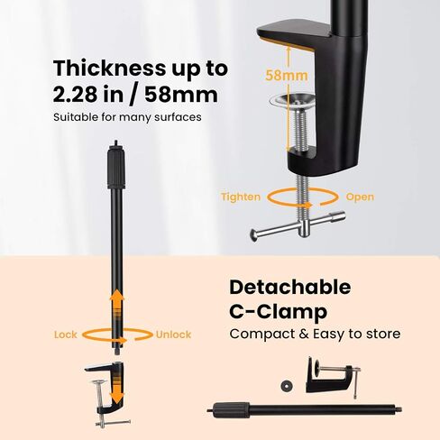 TARION Desk Light Camera Stand Mount with C Clamp Desktop Monopod | 14-25in Adjustable, 6.6 Pounts Load Capacity, C Clamp Tabletop Monopod, 1/4" 3/8" Screw Adapter, Spigot for Ring Light Webcam in Saudi Arabia