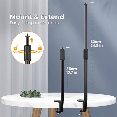 TARION Desk Light Camera Stand Mount with C Clamp Desktop Monopod | 14-25in Adjustable, 6.6 Pounts Load Capacity, C Clamp Tabletop Monopod, 1/4" 3/8" Screw Adapter, Spigot for Ring Light Webcam in Saudi Arabia