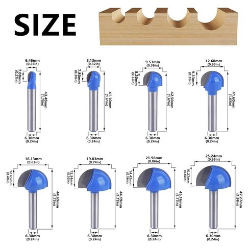 8Pcs Cove Box Router Bit Set with 1/4" Shank TS/YDD-01 | Round Nose Core Box Router Bits for Half Round Grooves and Cove Cutting in Saudi Arabia