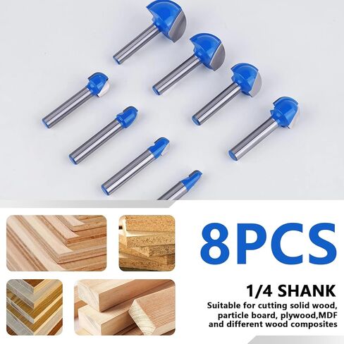 8Pcs Cove Box Router Bit Set with 1/4" Shank TS/YDD-01 | Round Nose Core Box Router Bits for Half Round Grooves and Cove Cutting in Saudi Arabia