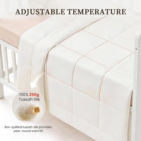 THXSILK Silk Toddler Blanket for Kids, 41"×48" Filling 100% Pure 7A+ Long Strand Tussah Silk Baby Crib Quilt/Duvet/Throw Natural Organic Cotton Shell Breathable Washable for All Season, White in Kuwait