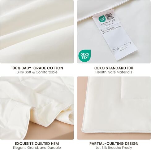 THXSILK Silk Toddler Blanket for Kids, 41"×48" Filling 100% Pure 7A+ Long Strand Tussah Silk Baby Crib Quilt/Duvet/Throw Natural Organic Cotton Shell Breathable Washable for All Season, White in Kuwait