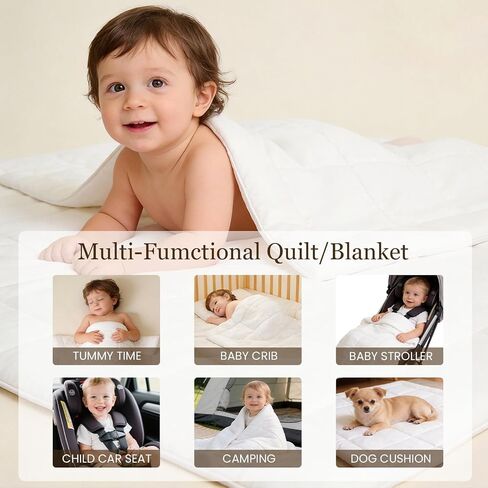 THXSILK Silk Toddler Blanket for Kids, 41"×48" Filling 100% Pure 7A+ Long Strand Tussah Silk Baby Crib Quilt/Duvet/Throw Natural Organic Cotton Shell Breathable Washable for All Season, White in Kuwait