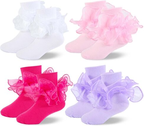 Girls Ruffle Socks Toddler Girl Frilly Socks Turn Cuff Double Lace Ruffle Dress Sock for Baby Infant Kid 0-10 Years in Saudi Arabia