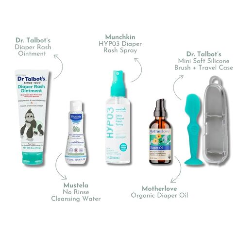 Diaper Rash Cream Variety Pack – 4 Trusted Brands + Silicone Applicator Brush – Mustela, Dr. Talbot's, Munchkin, Motherlove – Tiny Trials Discovery Box Trial Kit for Baby Shower in Kuwait