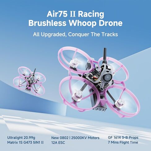 BETAFPV Air75 II Brushless Whoop Quadcopter Ultralight for FPV Drone Racing | 1S Ultra-Lightweight Drone, with Matrix 5IN1 II FC, 0802 25000KV Brushless Motor, 1614-3B Prop, C03 Camera Air II Canopy in Saudi Arabia