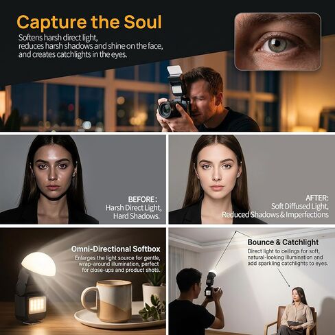 3-in-1 Flash Lighting Modifier Kit Compatible with Ulanzi SL03 Flash, Includes Half-Moon Diffuser, Bounce Reflector & 5 Color Gels, Portable Snap-On Flash Accessories for Portrait. in Kuwait