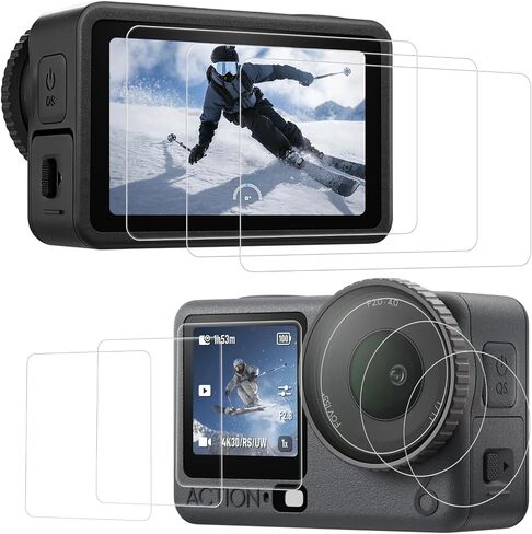 3 Pack Screen Protector Compatible with DJI OSMO Action 6 [Back+Lens+Front] 9Pcs, 9H Hardness Tempered Glass HD Clear Anti-Scratch in Kuwait