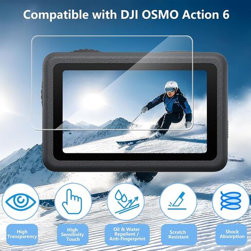 3 Pack Screen Protector Compatible with DJI OSMO Action 6 [Back+Lens+Front] 9Pcs, 9H Hardness Tempered Glass HD Clear Anti-Scratch in Kuwait