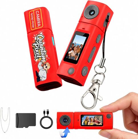 Mini Keychain Digital Camera,Y2K Retro Pocket Digicam 2K HD Video Camera, 270° Rotatable Lens, Built-in Flash, Type-C Charging, with 32GB SD Card & Keychain in Saudi Arabia