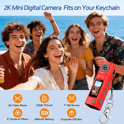 Mini Keychain Digital Camera,Y2K Retro Pocket Digicam 2K HD Video Camera, 270° Rotatable Lens, Built-in Flash, Type-C Charging, with 32GB SD Card & Keychain in Saudi Arabia