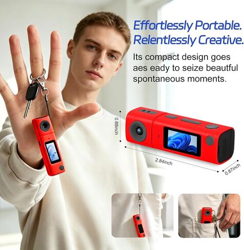 Mini Keychain Digital Camera,Y2K Retro Pocket Digicam 2K HD Video Camera, 270° Rotatable Lens, Built-in Flash, Type-C Charging, with 32GB SD Card & Keychain in Saudi Arabia