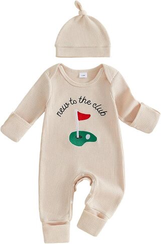Newborn Baby Boy Fall Outfit Romper Jumpsuit Bodysuit Infant Clothes | Letter Embroidery Long Sleeve Crew Neck Winter Waffle Bodysuit in Kuwait