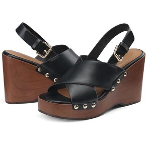TEMOFON Womens Wedge Platform sandals: 4.13 Inch Square-Toe Crisscross Slingback Sandals in Saudi Arabia