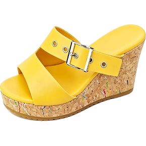 Women's Faux Cork Platform Wedge Slide Sandals Fashion Buckle Strap Comfortable Open Toe Slip On Mules Beach Vacation Casual Dress Shoes in Kuwait