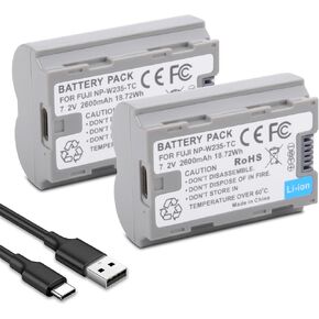 2 Pack 2600mAh Replacement USB-C Battery for Fujifilm NP-W235, 2.5H Fully Charged, for Fuji X-T5, X-T4, GFX100S, for Fujifilm X-T5, X-T4, X-H2S, X-H2, GFX100 II, GFX50S II, VG-XT4, X-S20 in Kuwait