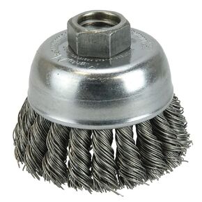 Weiler 13286 2-3/4" Single Row Knot Wire Cup Brush, .020" Steel Fill, 5/8"-11 UNC Nut, Made in the USA in Kuwait