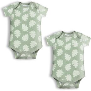 Unisex Baby Bodysuit 2-Pack, Green, Newborn | 100% organic cotton, infant essentials, ultra soft, breathable, lightweight, for daily wear in Kuwait