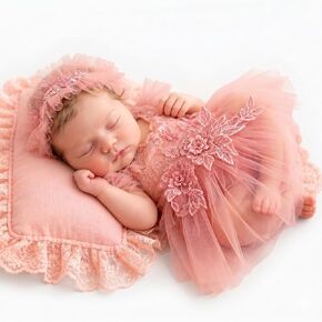 ForBaysy Newborn Baby Girl Photo Props Outfit Embroidered Lace Tulle Dress with Headband Newborn Photography Props in Saudi Arabia