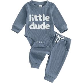 FOMOYUU Newborn Baby Boy Clothes Waffle Letter Embroider Long Sleeve Romper Pullover Tops and Pants Sets Fall Winter Outfits in Saudi Arabia