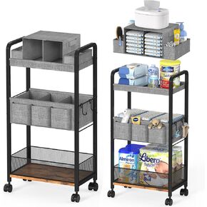 2In1 Baby Diaper Caddy & 3-Tier Rolling Diaper Cart, Caddy Organizer Cart with Dividers, Mobile Metal Bedside Carts for Baby Essentials, Rolling Carts for Newborn Nursery with Wheels, Large Capacity in Kuwait