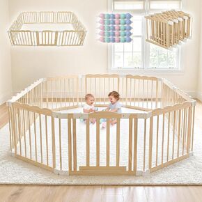 Foldable Wooden Playpen for Babies, Extra Large Play Pen, 90 x 60 x 24 in | Pre-Assembled Wooden Baby Playpen, Ready to Use, No Assembly Required, Adjustable Shape, Baby Play Yard with Locking Gate in Kuwait