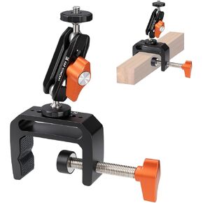 K&F CONCEPT Camera C-Clamp Mount with Double Ball Head Magic Arm | 360° Adjustable Clamp Desktop Mount, for Action Camera, Monitor, LED Light and Microphone in Kuwait