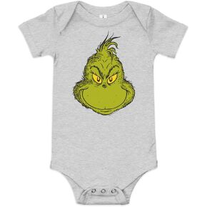 Dr. Seuss "The Grinch Face - Unisex Baby Short Sleve Cotton Bodysuit - Officially Licensed in Kuwait