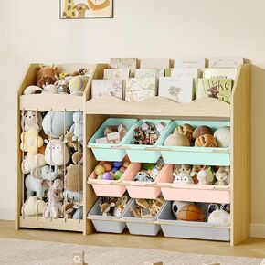 EXPERLAM Toy Storage Organizer, Scalloped Bookshelf, Plush Holder, 9 Bins | Scalloped book display and plush toy holder in solid pine wood for independent reading and stuffed animal storage in Saudi Arabia