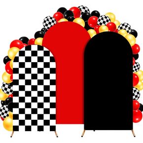 Arch Backdrop Cover Set of 3 (6/6.6/7.2FT) Monster Truck Birthday Party Decorations Cars Racing Themed Arch Cover Spandex Fitted Covers for Kid Boys Let's Go Racing Party Supplies in Kuwait