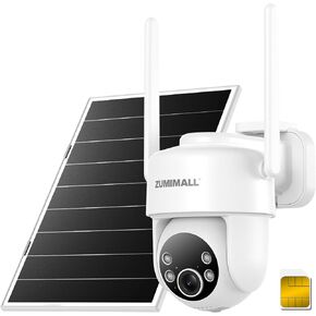 ZUMIMALL 2K Solar Security Camera Outdoor 24/7 Recording, 4G LTE Cellular Solar Powered Camera with Built-in SIM Card, 2K Color Night Vision, AI Tracking, 360° View, No WiFi Needed in Saudi Arabia