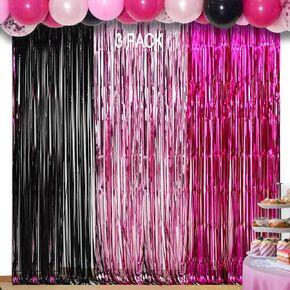 Pink and Black Birthday Decorations - 3 Pack of 3.2x8.2ft Dark Light Pink Fuchsia Tinsel Fringe Backdrop Streamers Curtains for Women Birthday Valentines Day Party Decorations in Kuwait