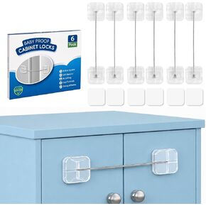 Roctee Child Proof Cabinet Locks, Baby Lock for Fridge, Drawer and Dresser | 6 Pack Childproof Refrigerator Lock, Baby Proofing Latch With Buttons, Includes 12 Replacement Adhesive, No Drilling (Clear) in Saudi Arabia