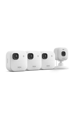 Blink Outdoor 2K+ and Mini 2K+ (newest model) — Wireless and plug-in 2K resolution smart security cameras, Sync Module Core included — 4 Cameras (White) in Saudi Arabia
